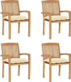 vidaXL Cadeiras de jardim empiháveis c/ almofadões 4 pcs teca maciça
