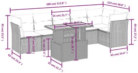 7 pcs conjunto de sofás p/ jardim c/ almofadões vime PE preto