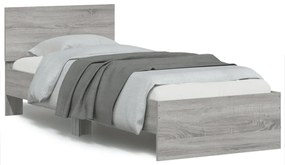 Estrutura de cama c/ cabeceira/luzes LED 90x200 cm cinza sonoma