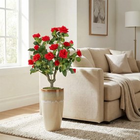 Plantas artificiais decorativas de 80 cm (VASOS NÃO INCLUIDOS), 2 ramos de rosas de seda com suportes, 186 folhas e 18 flores, para interior e exterio