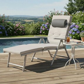 Espreguiçadeira jardim dobrável, almofada removível 58 x 183 x 97 cm bege
