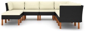 9 pcs conjunto lounge de jardim c/ almofadões vime PE preto