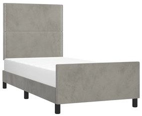 Estrutura de cama c/ cabeceira 100x200 cm veludo cinzento-claro