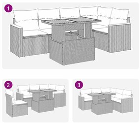 5 pcs conj. sofás p/ jardim c/ almofadões vime PE/acácia bege