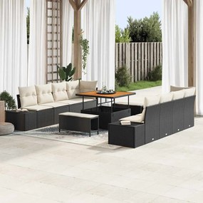 Conjunto de Sofá de Jardim de 11 Peças com Almofadas Preto Rattan Sintético Acácia