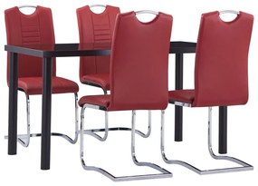 5 pcs conjunto de jantar couro artificial vermelho