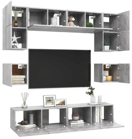 8 pcs conjunto de móveis TV derivados madeira cinzento cimento