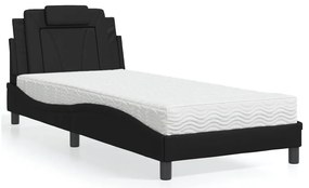 Cama com colchão 90x200 cm couro artificial preto