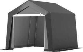 Abrigo de jardim3 x 3 m, Revestimento em lona PE de 200 g/m² portátil para exterior com estrutura em aço galvanizado e porta ampla, cinzento
