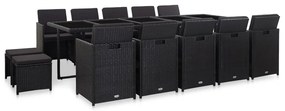 vidaXL 15 pcs conjunto jantar exterior com almofadões vime PE preto