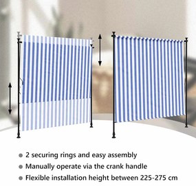 Estore de rolo para exterior 200x270cm tecido/aço azul e branco