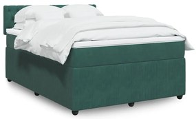 Cama com molas/colchão 140x200 cm veludo verde-escuro