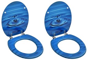 Assentos sanita com tampas 2 pcs MDF design gotas água azul