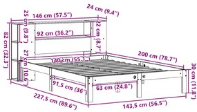 Cama com estante sem colchão 140x200 cm pinho maciço branco