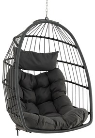 Cadeira suspensa em forma de ovo com almofada para a cabeça, almofada para o assento, cesto de vime, design dobrável, carga máxima 150 kg, 77,5 x 74 x