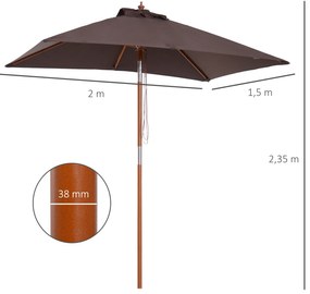 Chapéu de Sol de Jardim 200x150x230 cm Chapéu de Sol Retangular Inclinável com Polia Duplo Teto Castanho