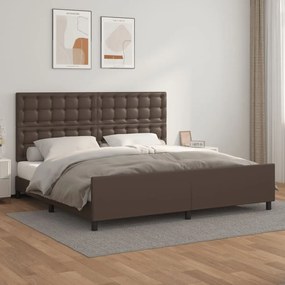 Estrutura cama c/ cabeceira 200x200cm couro artificial castanho