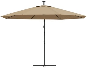 Guarda-sol cantilever c/ luzes LED 350 cm cinza-acastanhado