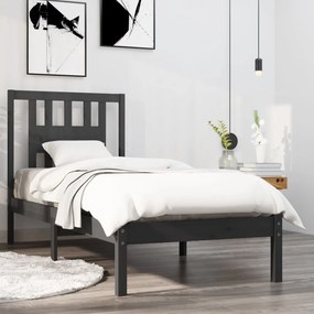 vidaXL Estrutura cama pequena solteiro 75x190 cm madeira maciça cinza