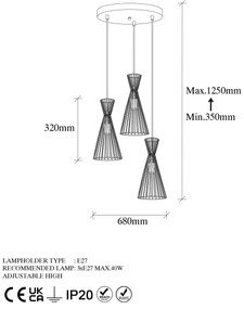 Chandelier Teltom – Dourado Brilhante – 68 x 68 x 125 cm