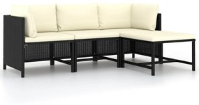 4 pcs conjunto sofás de jardim com almofadões vime PE preto
