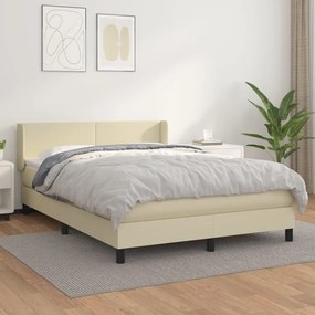Cama com molas/colchão 140x190 cm couro artificial cor creme
