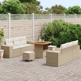 Conjunto de Sofá de Jardim de 9 Peças com Almofadas Bege Rattan Poliés