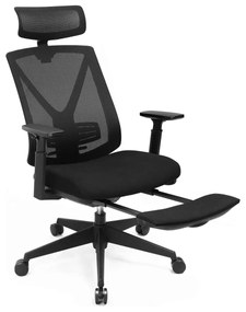 SONGMICS OBN61BKV1 Cadeira de escritório ergonômica com apoio para os pés, cadeira de mesa com apoio lombar, apoio de cabeça e braço ajustáveis, ajuste de altura e função de balanço, carga máxima 150 kg, preta