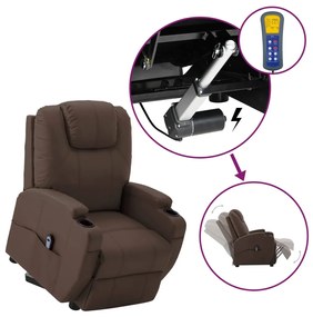 vidaXL Poltrona elevatória couro artificial castanho