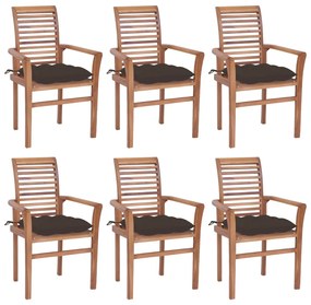 Cadeiras de jantar c/ almofadões cinza-acast. 6 pcs teca maciça