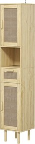 Móvel de casa de banho 32 x 30 x 170 cm com coluna de arrumação, portas em rattan, gaveta e 2 armários, cor em carvalho