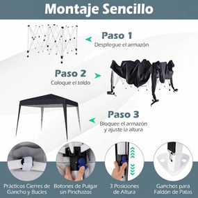 Tenda Dobrável para jardim e Festas, 300 x 300 x 247-267 cm, Altura Regulável com 4 sacos pesos, Preto