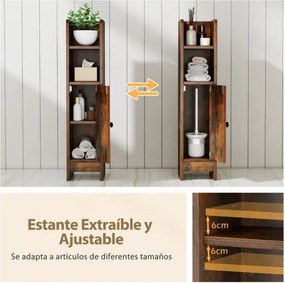 Armário de casa de banho  20 x 18 x 80 cm pequeno com porta e prateleiras ajustáveis para casa de banho 20 x 18 x 80 cm Castanho
