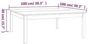 Mesa de centro 100x100x40 cm madeira de pinho maciça cinza