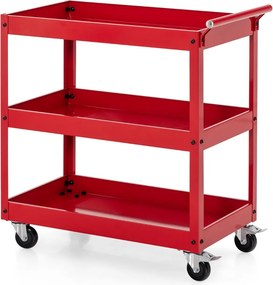 Carrinho 77,5 x 38 x 79 cm de 3 níveis de alta capacidade de metal com 3 prateleiras e pega ergonómica com Rodas para cozinha. escritorio Garagem Verm