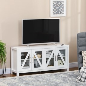 Móvel de TV para Televisores de até 58" com 4 Portas de Vidro Temperado e Prateleiras Ajustáveis 130x35x60 cm Branco
