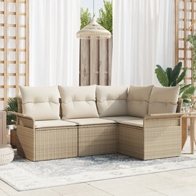 Conjunto de Sofás para Jardim com Almofadas Bege Poly Rattan