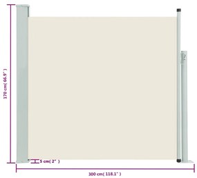 Toldo lateral retrátil para pátio 170x300 cm creme