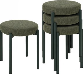 Conjunto de 4 Bancos Redondos Empilháveis (MESA NÃO INCLUIDA), 45 x 45 x 47,5 cm, Assento Estofado, Verde Escuro