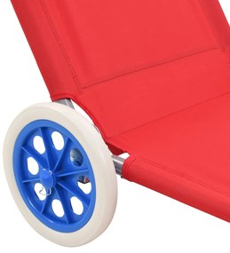 Espreguiçadeira dobrável com toldo e rodas aço vermelho