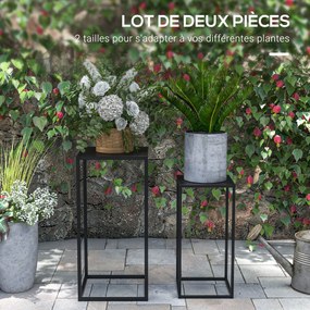 Conjunto de 2 suportes para vasos de flores encaixáveis, com 2 alturas diferentes (58,5 e 65 cm) - aço preto