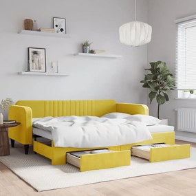 vidaXL Sofá-cama com gavetão e gavetas 90x200 cm veludo amarelo