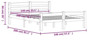 Estrutura de cama 140x200 cm pinho maciço cinzento-escuro