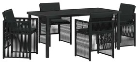Conjunto de Jantar de Jardim de 5 Peças com Almofadas Pretas e Rattan