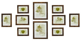 Conjunto de 10 molduras SONGMICS, duas de 20 x 25 cm (8 x 10 polegadas), quatro de 13 x 18 cm (5 x 7 polegadas), quatro de 10 x 15 cm (4 x 6 polegadas), frente de plástico, MDF, marrom rústico RPF310X01