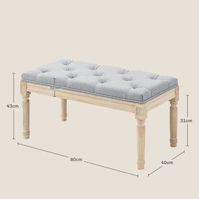 Banco de Cama 80x40x43 cm Acolchoado com Linho Sintético e Pés de Madeira Estilo Vintage Cinzento Claro
