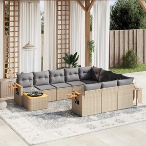 11 pcs conjunto sofás de jardim c/ almofadões vime PE bege