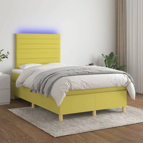 vidaXL Cama box spring c/ colchão e LED 120x200 cm tecido verde