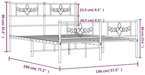 Estrutura de cama com cabeceira e pés 140x190 cm metal branco
