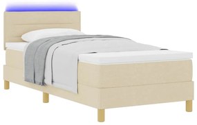 Cama Box com Colchão e LED Creme 80x200 cm Tecido